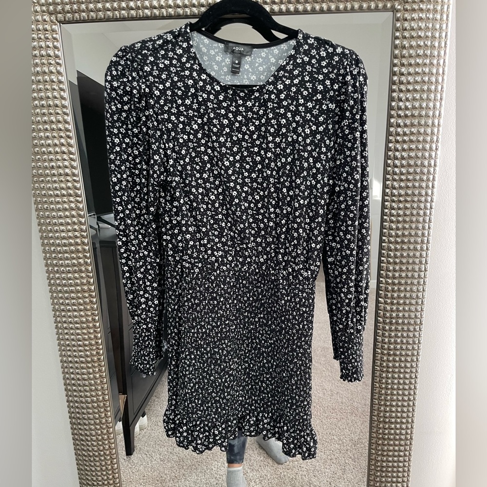 Aqua rouched long sleeve dress